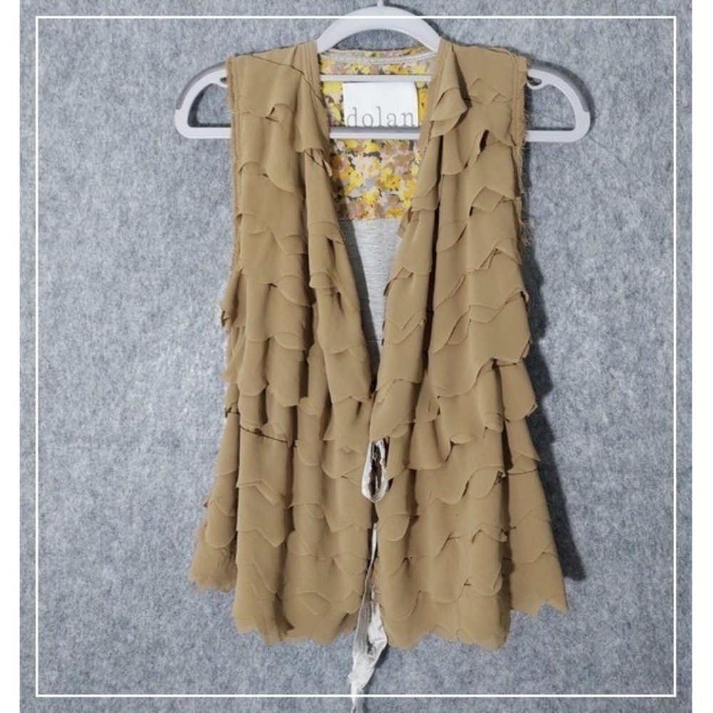 Anthropologie Dolan Blouse S Tan Boho Tiered Ruffles Festival Mod Retro Peplum